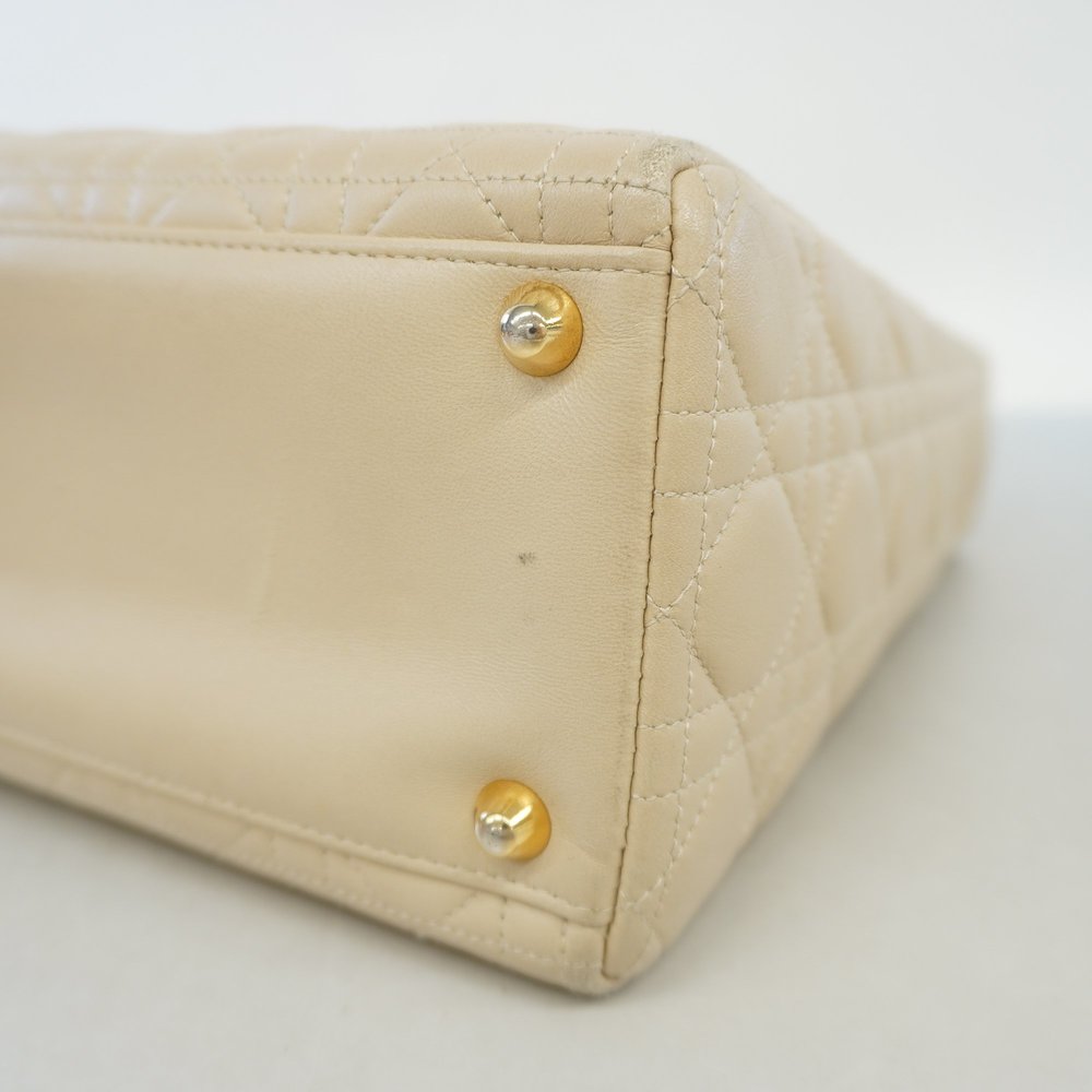 Auth Christian Dior Lady Dior Women's Leather Handbag Beige - Picture 11 of 13